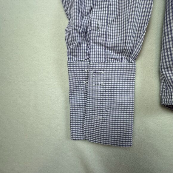 David Donahue Shirt Mens Size 16.5 Purple Plaid French Cuff Long Sleeve Slim Fit - Picture 7 of 11